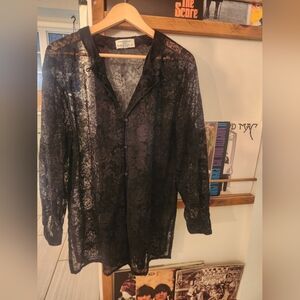Black Lace Button-Up Shirt